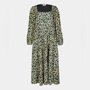Oliver Bonas Painted Floral Print Square Neck Green Midi Dress